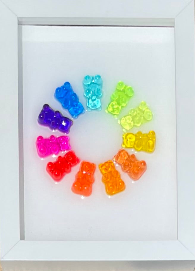 Rainbow Resin Gummy Bear 3D Framed Art - Small Circle