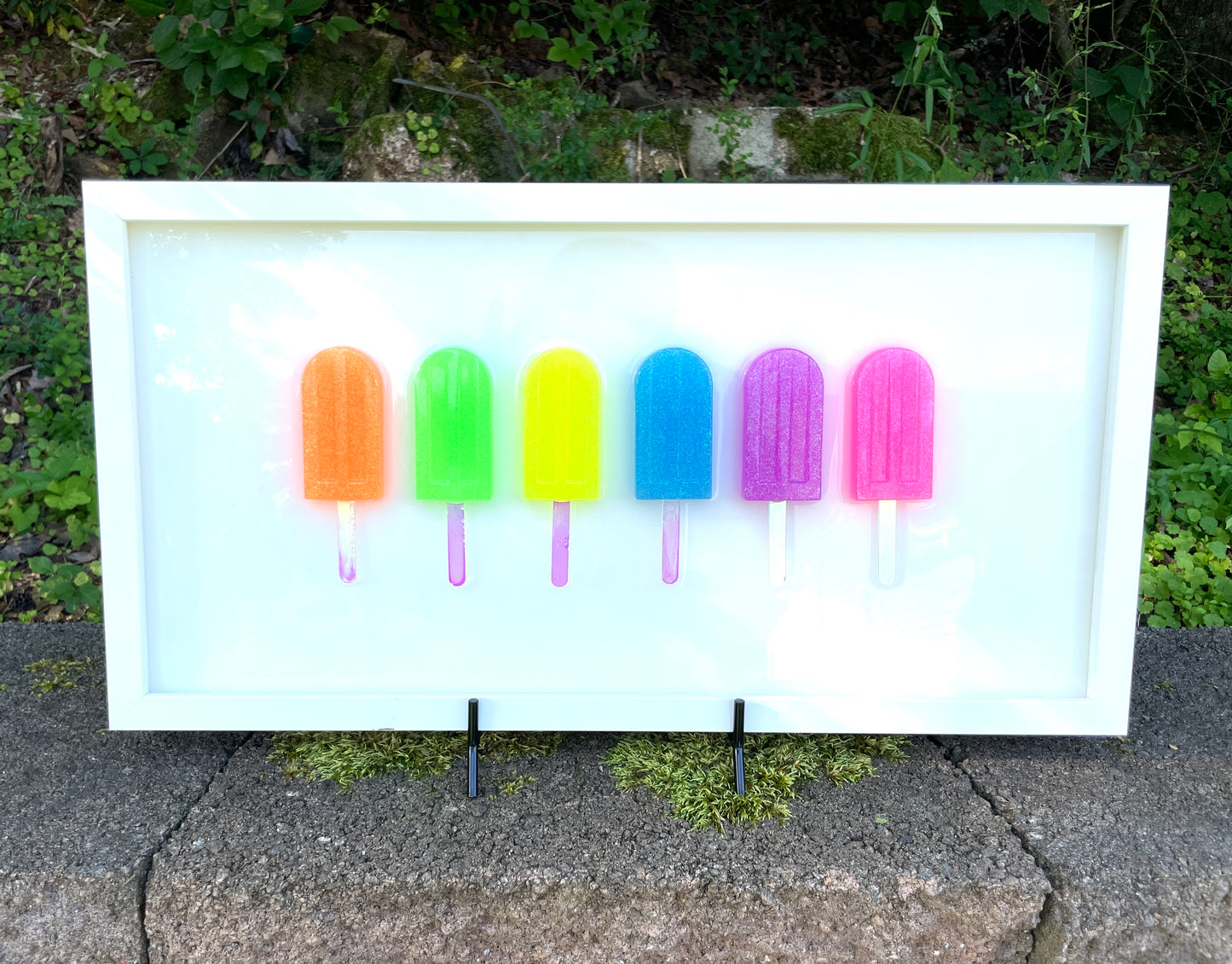Glitter Neon Popsicles 3D Resin Framed Art - 6 Pops