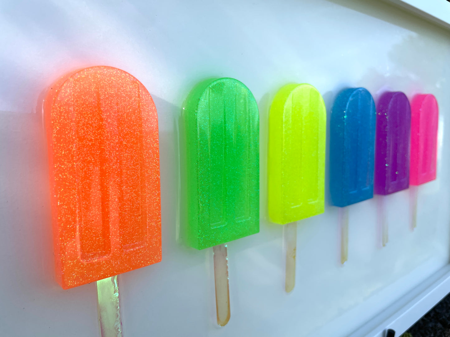 Glitter Neon Popsicles 3D Resin Framed Art - 6 Pops