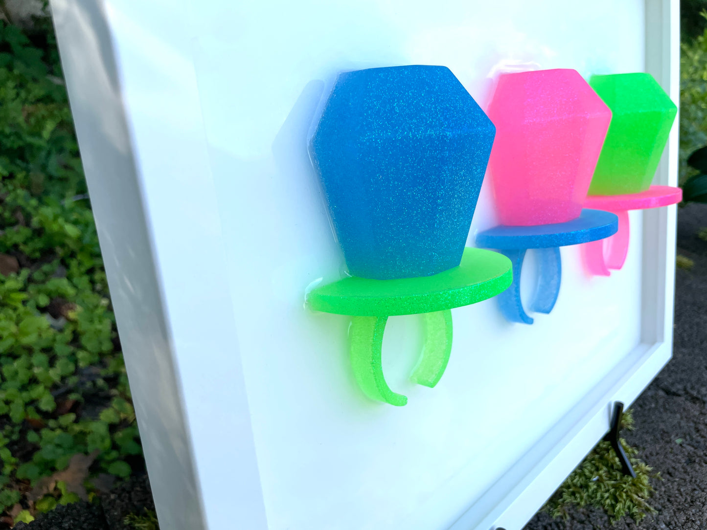Neon Triple Ring Pop 3D Resin Framed Art