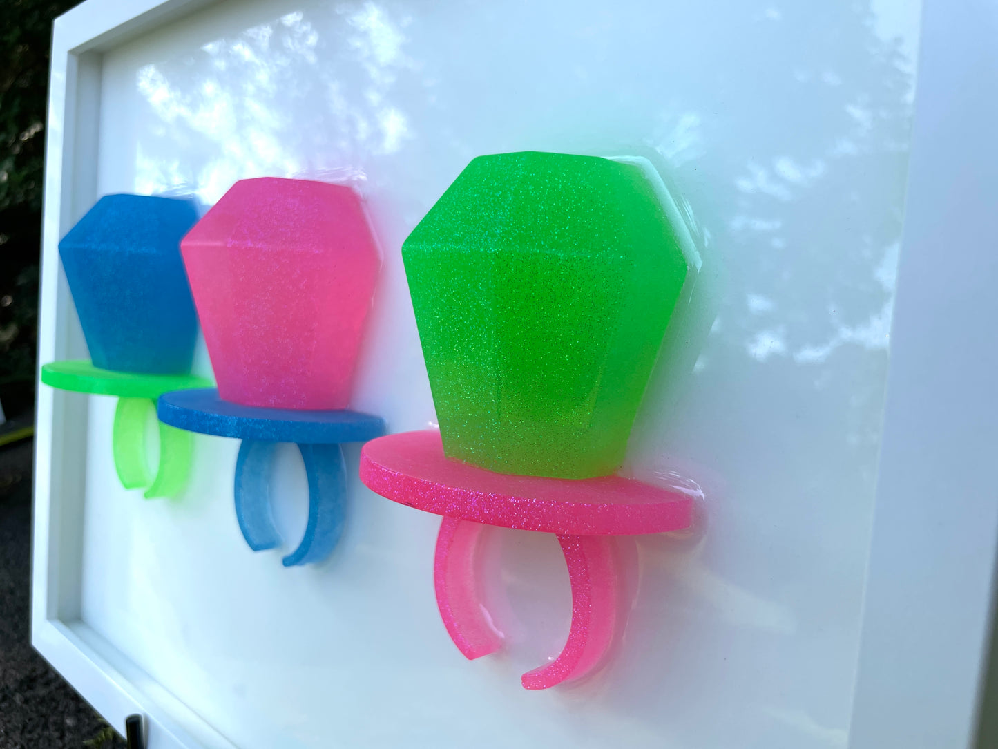 Neon Triple Ring Pop 3D Resin Framed Art