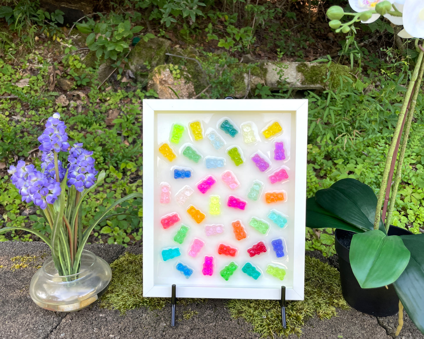 Scattered Rainbow Resin 3D Gummy Bear Framed Art