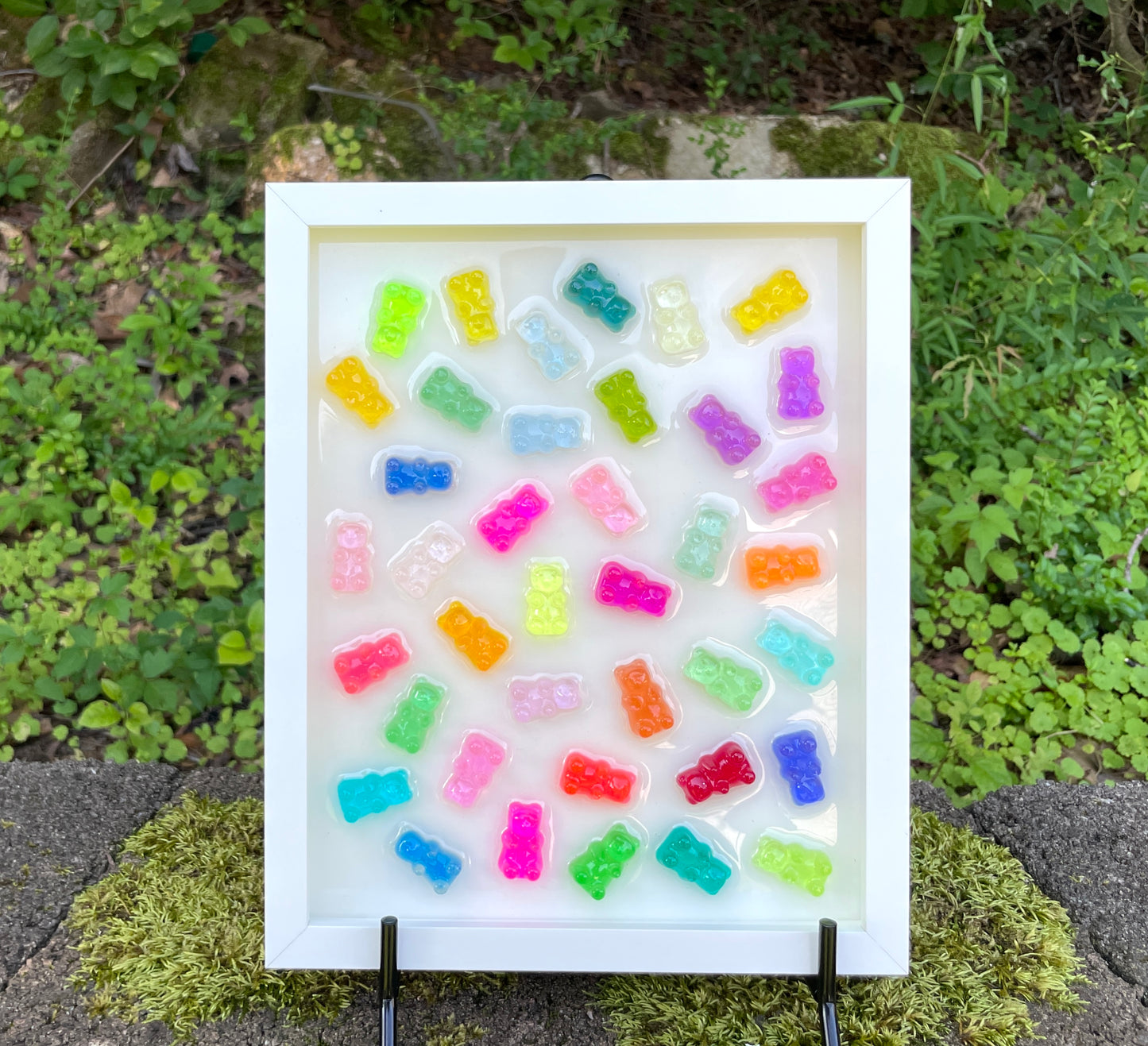 Scattered Rainbow Resin 3D Gummy Bear Framed Art