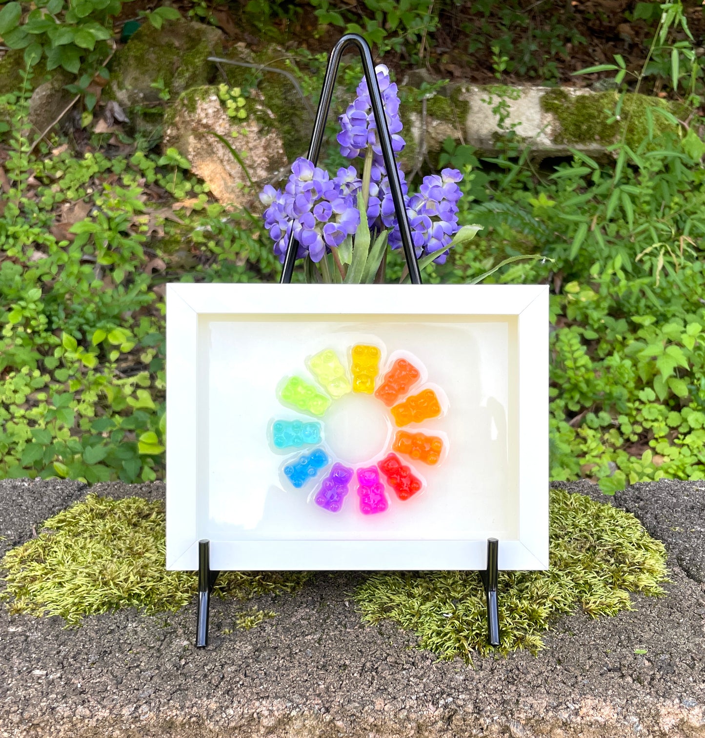 Rainbow Resin Gummy Bear 3D Framed Art - Small Circle