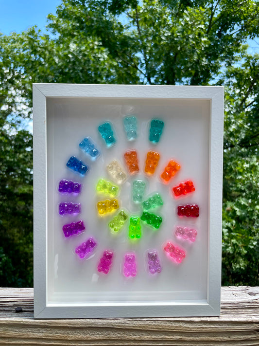 Nautilus Swirl Rainbow Resin 3D Gummy Bear Framed Art