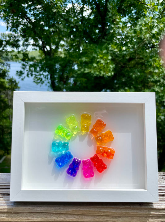 Rainbow Resin Gummy Bear 3D Framed Art - Small Circle