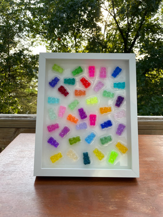 Scattered Rainbow Resin 3D Gummy Bear Framed Art