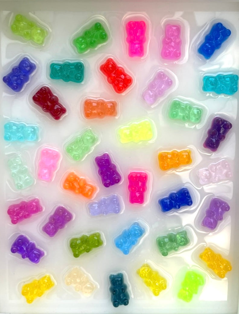 Scattered Rainbow Resin 3D Gummy Bear Framed Art