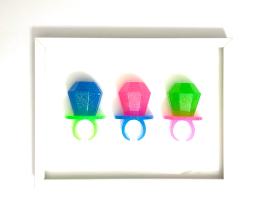 Neon Triple Ring Pop 3D Resin Framed Art