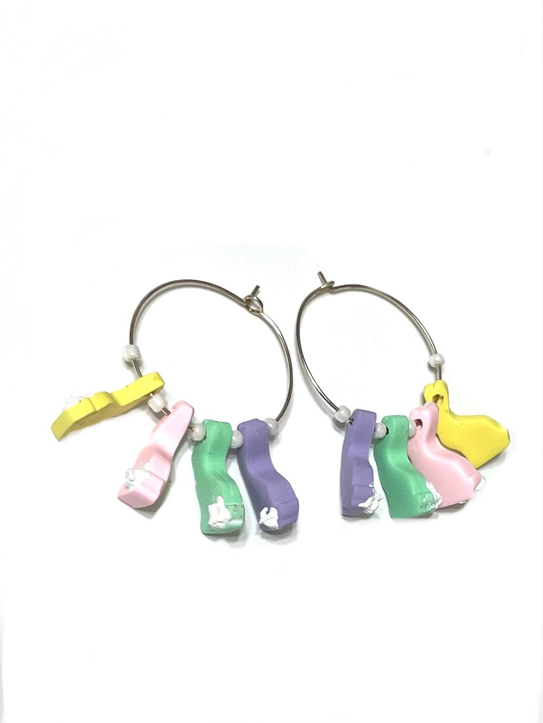 Bunny Silhouette Polymer Clay Wire Hoop Earrings