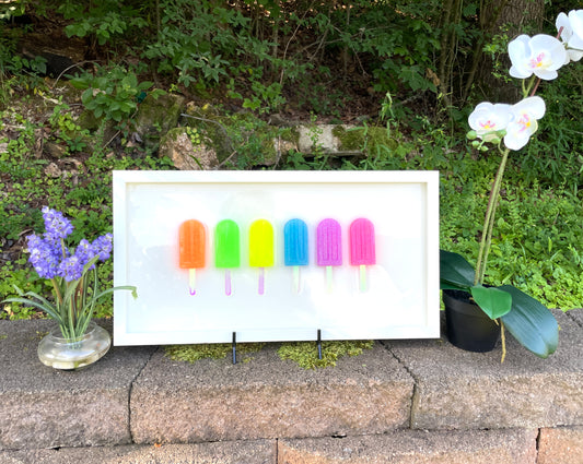 Glitter Neon Popsicles 3D Resin Framed Art - 6 Pops