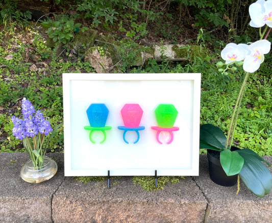Neon Triple Ring Pop 3D Resin Framed Art