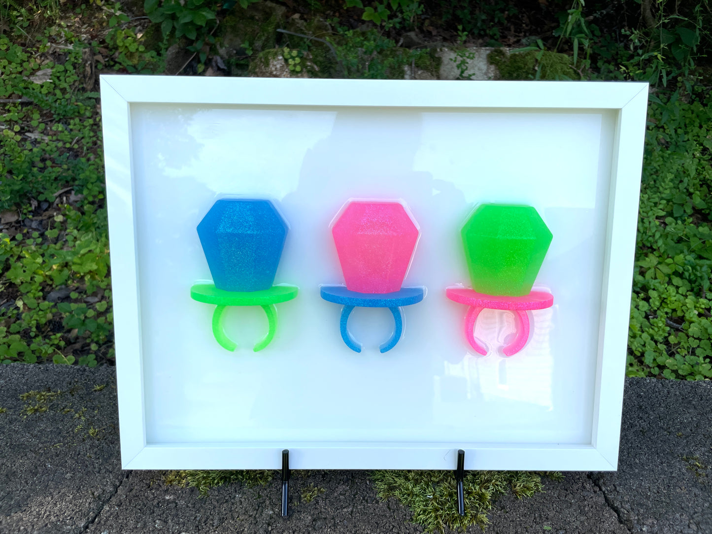 Neon Triple Ring Pop 3D Resin Framed Art