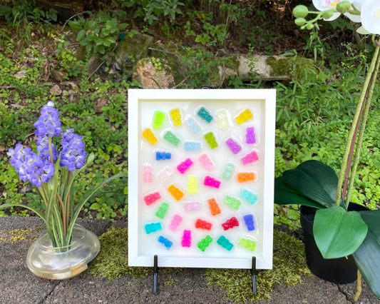 Scattered Rainbow Resin 3D Gummy Bear Framed Art